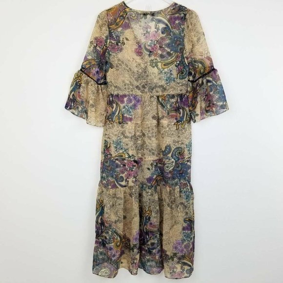 Jiffunny Do Womens A Line Dress Beige Floral Midi - Picture 4 of 12
